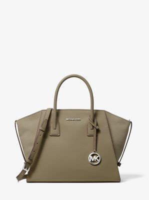 michael kors avril large leather top-zip satchel|michael kors avril satchel.